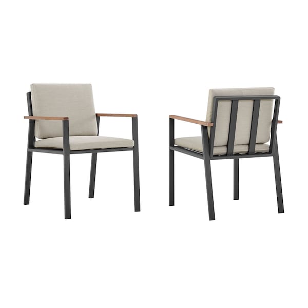 Armen Living Nofi Outdoor Patio Dining Chair in Charcoal Finish with Taupe Cushions and Teak Wood Accent Arms LCNOCHBE - main